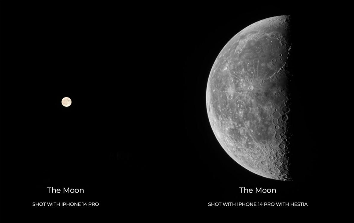 Moon Photos Imaged Without and With the Assistance of the Hestia telescope