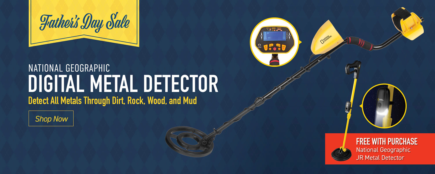 Get a free junior metal detector with the purchase of a full-size National Geographic metal detector!