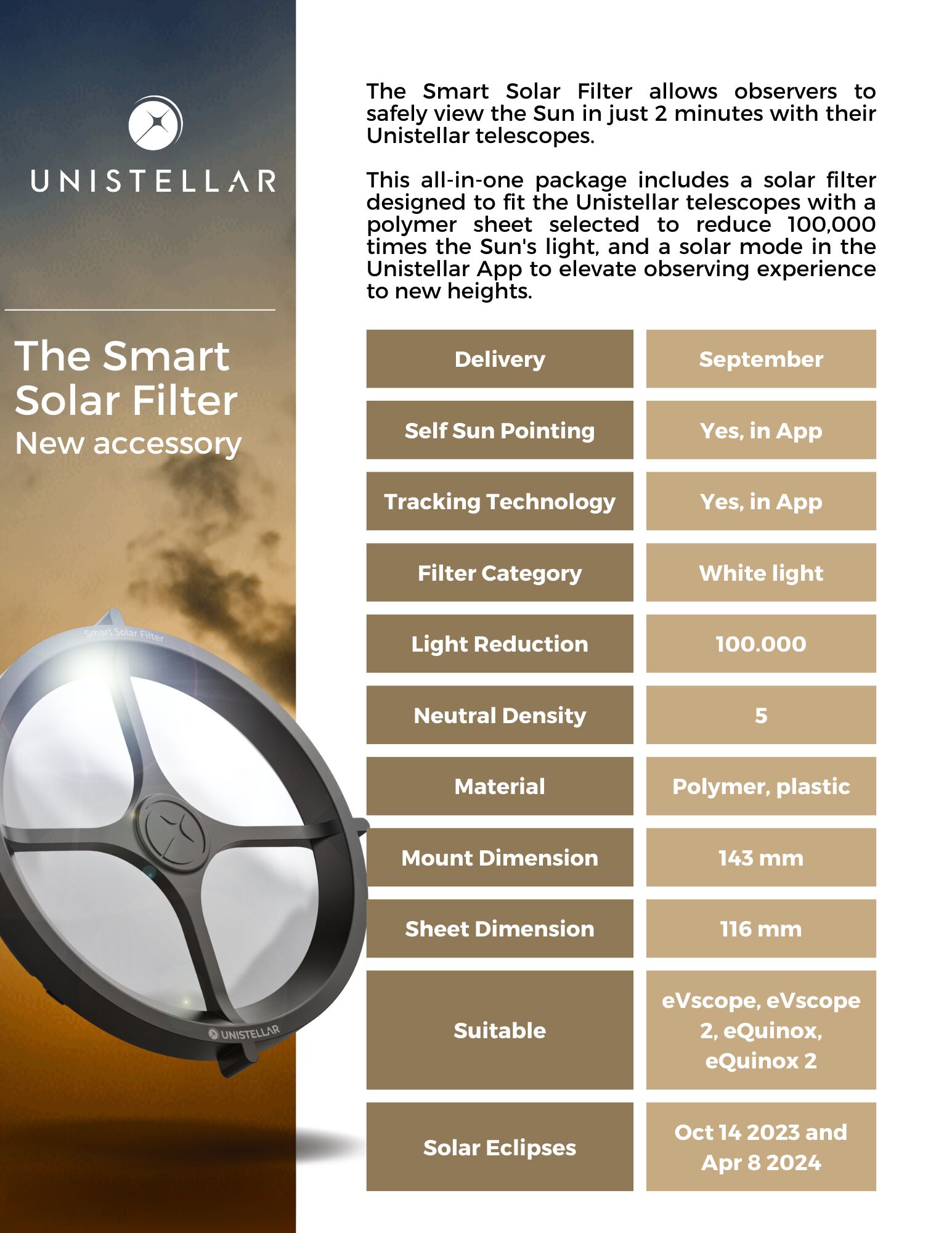 Unistellar's Smart Solar Filter