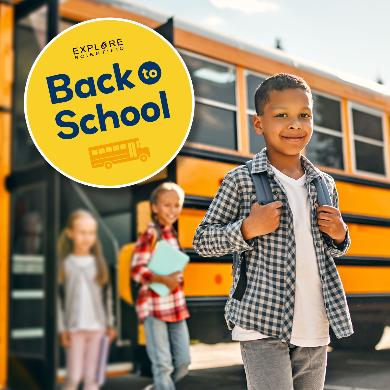 Back to School Promo image with students exiting a bus