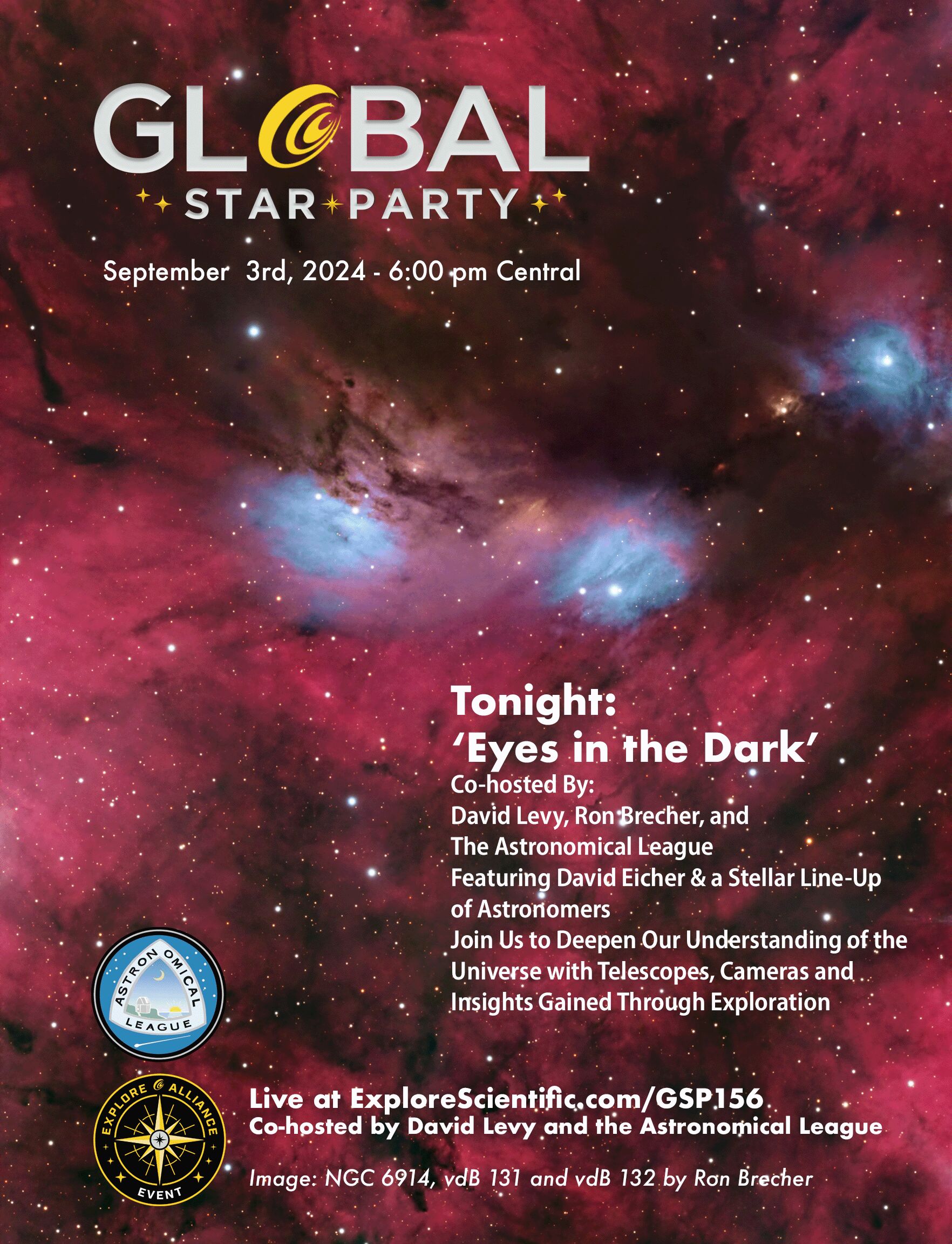 Global Star Party Poster with nebula image by Ron Brecher