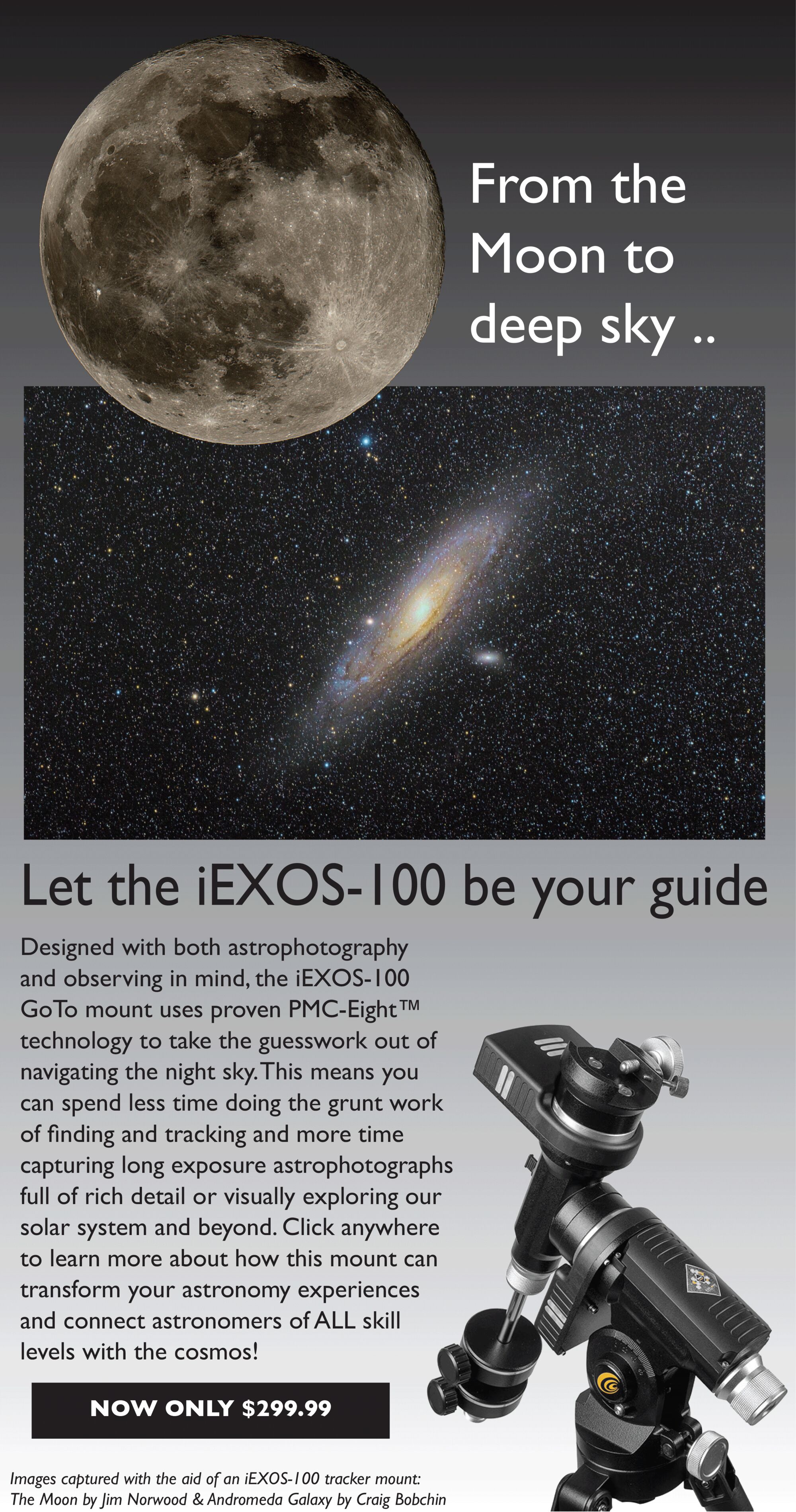 iEXOS-100 with photo of Moon and Andromeda Galaxy